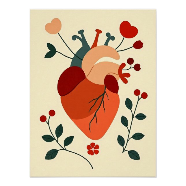 Póster Künstlerisches Herz und Blumen (Anverso)