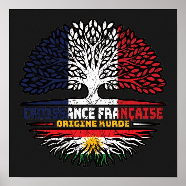 Póster Kurdistan Kurdish French France Tree Roots Flag (Frente)
