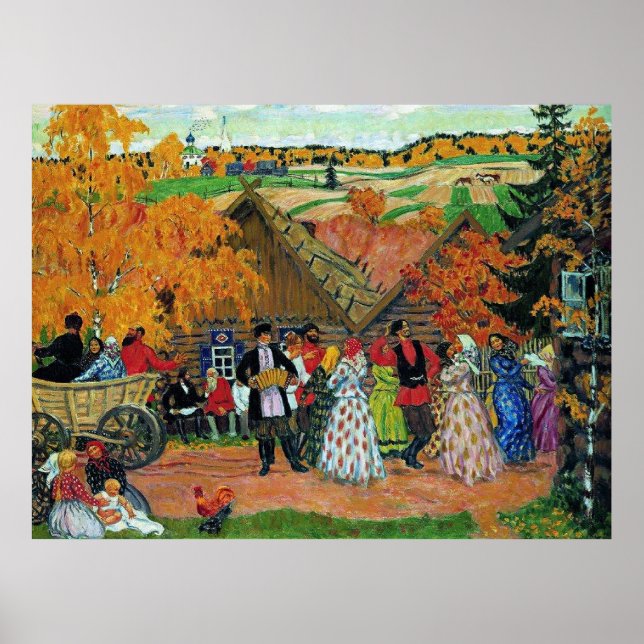 Póster Kustodiev - Fiesta del pueblo, (Frente)