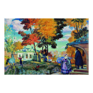 Póster Kustodiev - Otoño, pintura artística fina de 1924,
