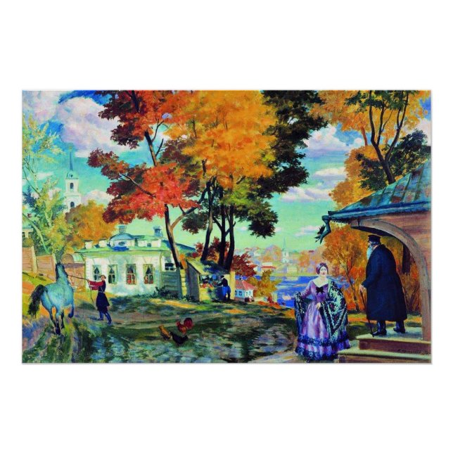 Póster Kustodiev - Otoño, pintura artística fina de 1924, (Anverso)