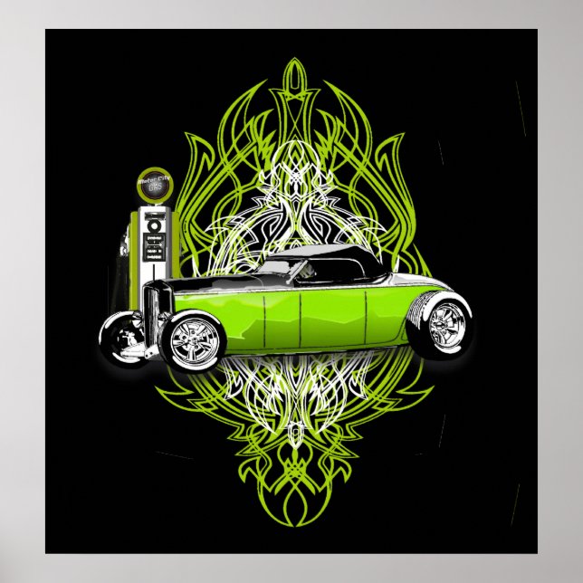 Póster Kustom Striping y un 32 en negro (Frente)