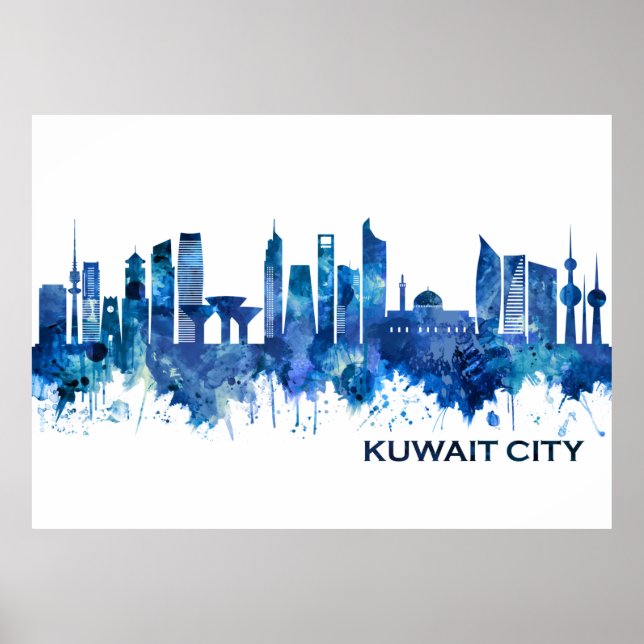 Póster Kuwait City Skyline Blue (Frente)