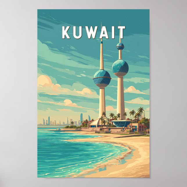 Póster Kuwait Illustration Travel Art Vintage (Frente)