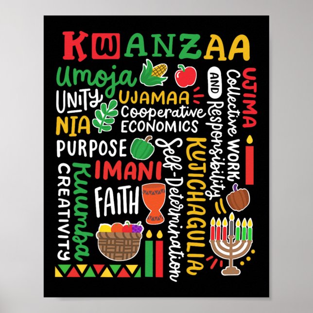 Póster Kwanzaa African American Kinara 7 Principles Celeb (Frente)