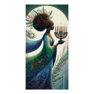 Póster Kwanzaa Mujer hermosa con Kinara
