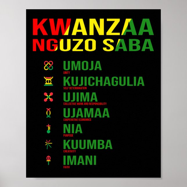 Póster Kwanzaa - Nguzo Saba - El diseño de los siete prin (Frente)