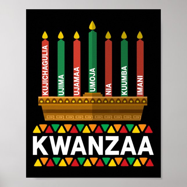 Póster Kwanzaa Principios de Kwanzaa Velas Kinara Pan Afr (Frente)
