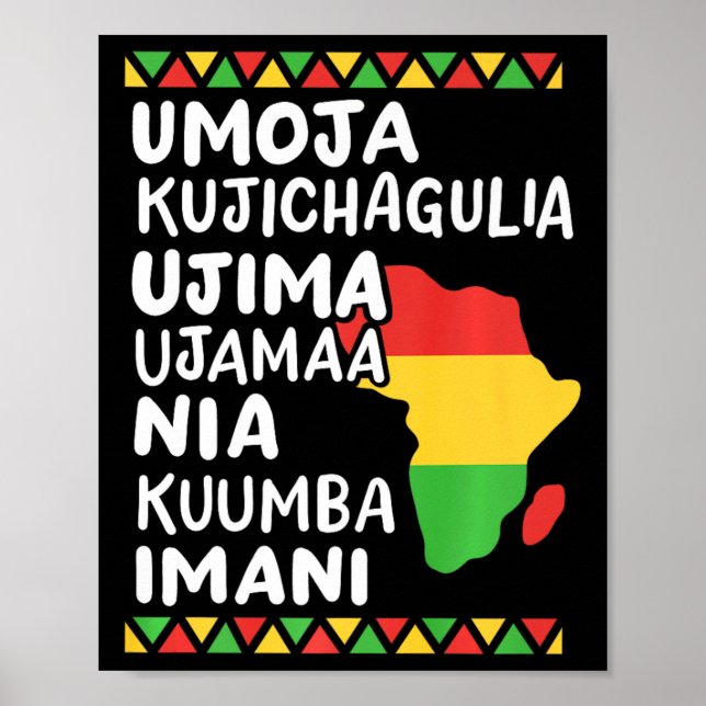 Póster Kwanzaa Siete principios Mapa africano Orgullo neg (Frente)