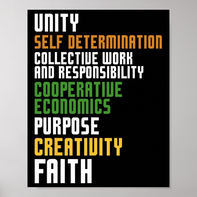 Póster Kwanzaa Siete principios Unidad Autodeterminación (Frente)