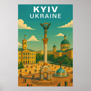 Póster Kyiv Ucrania Plaza Central Mayor Viaje