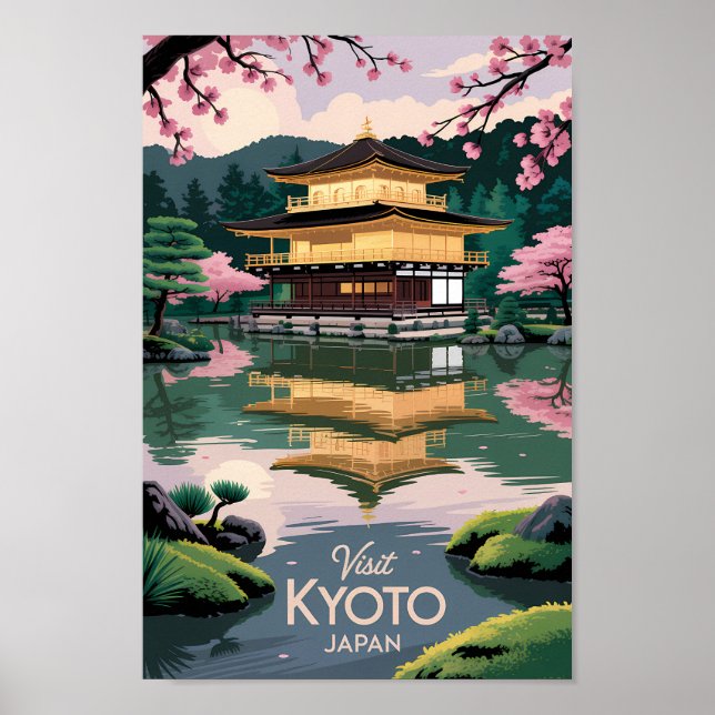 Póster Kyoto Japan Kinkaku-ji Illustration Travel Art Vin (Frente)