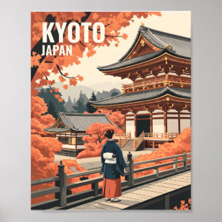Póster Kyoto Japan Travel Autumn Temple Retro Personalize