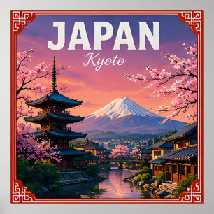 Póster 🌸 Kyoto Japón Temporada de Flor de Cerezo 🌸