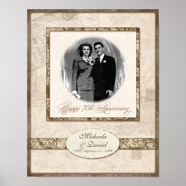 Póster L744 11x14 70º aniversario Personalizado con Foto (Frente)