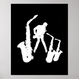 Póster L Jazzman White Silhouette Sax Black Poster