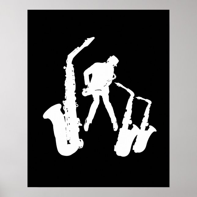 Póster L Jazzman White Silhouette Sax Black Poster (Frente)