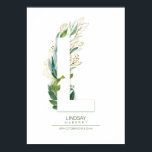 Póster L Letter Monogram Gold Greenery Foliage Chic<br><div class="desc">The gold leaves greenery monogram poster</div>