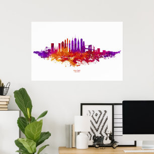 Póster La acuarela del Skyline de Nueva York en blanco