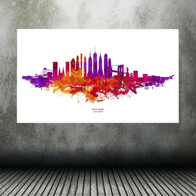 Póster La acuarela del Skyline de Nueva York en blanco (New York City Skyline Watercolor on White. Poster)