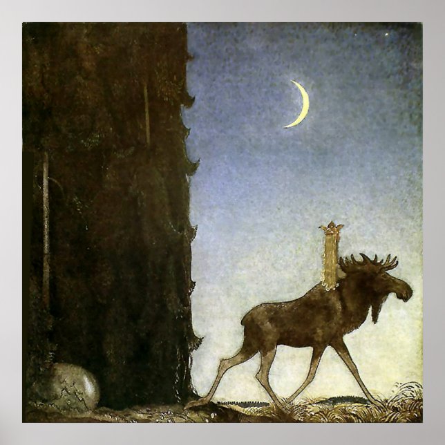 Póster La acuarela "Salta el Elk" de John Bauer (Frente)