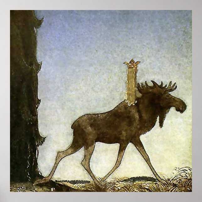 Póster La acuarela "Salta el Elk" de John Bauer (Frente)