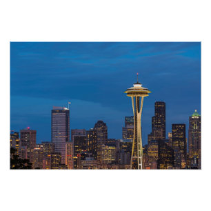 Póster La aguja espacial y el centro de Seattle