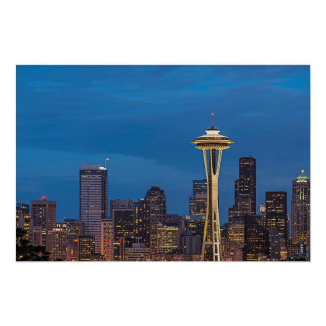 Póster La aguja espacial y el centro de Seattle (Anverso)