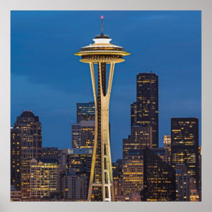 Póster La aguja espacial y el centro de Seattle
