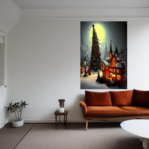 Póster La aldea de los Navidades de noche   Poster de art