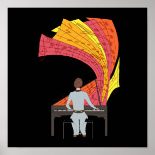Póster La alegría de tocar el piano ilustracion (negro)