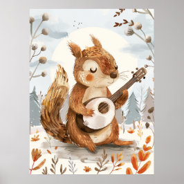 Póster La ardilla juega al Banjo Nursery Wall Art