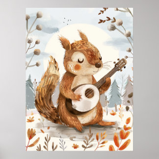Póster La ardilla juega al Banjo Nursery Wall Art