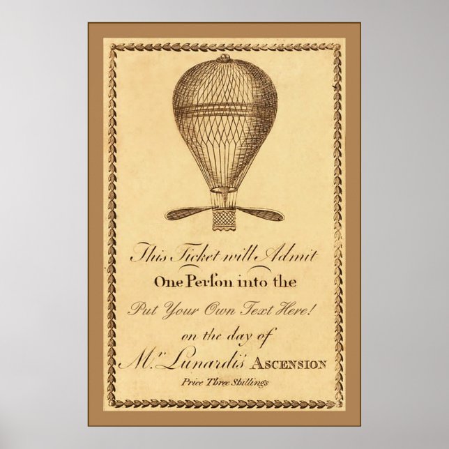 Póster La Ascensión del Sr. Lunardi ~ 1784 ~ Inglés vinta (Frente)