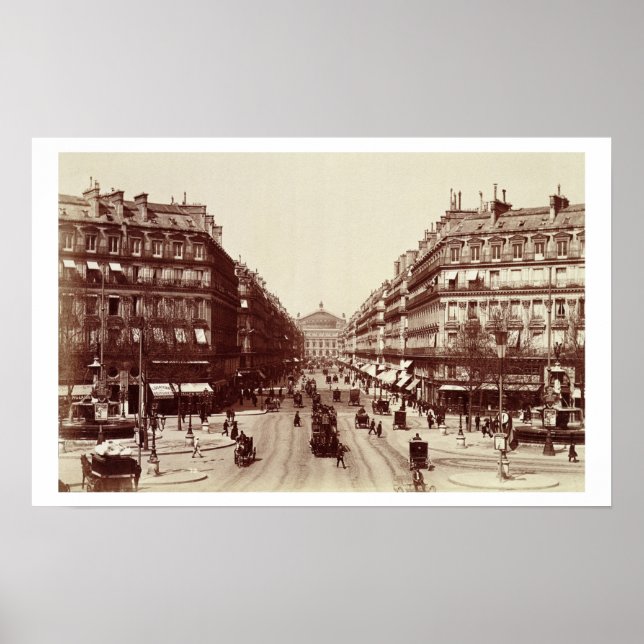 Póster La Avenida de la Ópera, París (foto sepia) (Frente)