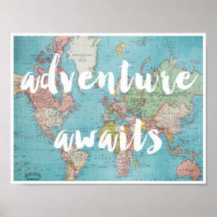Póster La aventura aguarda en el poster del mapa del