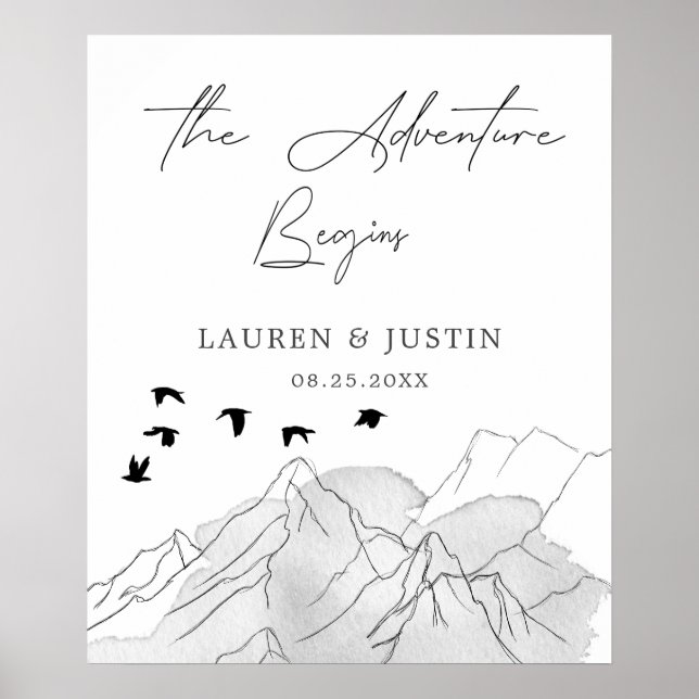 Póster La Aventura Comienza Elegante Bienvenida De Boda (Frente)