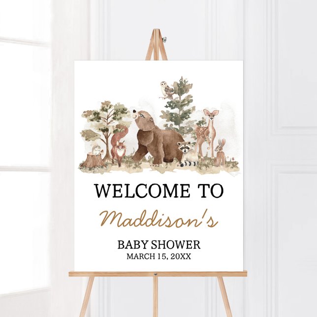 Póster La aventura de los animales de Woodland espera la  (Adventure Awaits Woodland Animals Baby Shower Welcome Sign)