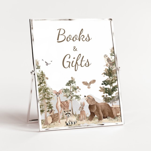Póster La aventura espera libros y regalos para animales  (Woodland Animals Adventure Awaits Baby Shower Books and Gifts Sign)