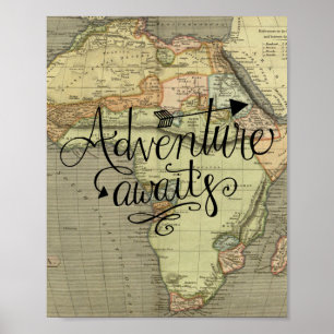 Póster La aventura espera mapa del viejo mundo
