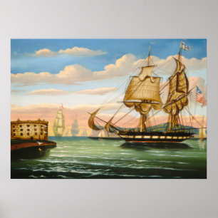 Póster La bahía de Nueva York en la puesta del sol por