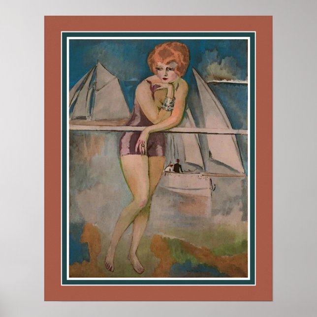 Póster La Baigneuse, Deauville, aproximadamente 1920 (Frente)