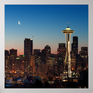 Póster La bandera americana vuela entre la luna de