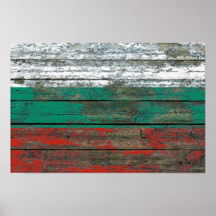 Póster La bandera búlgara en la madera áspera sube a