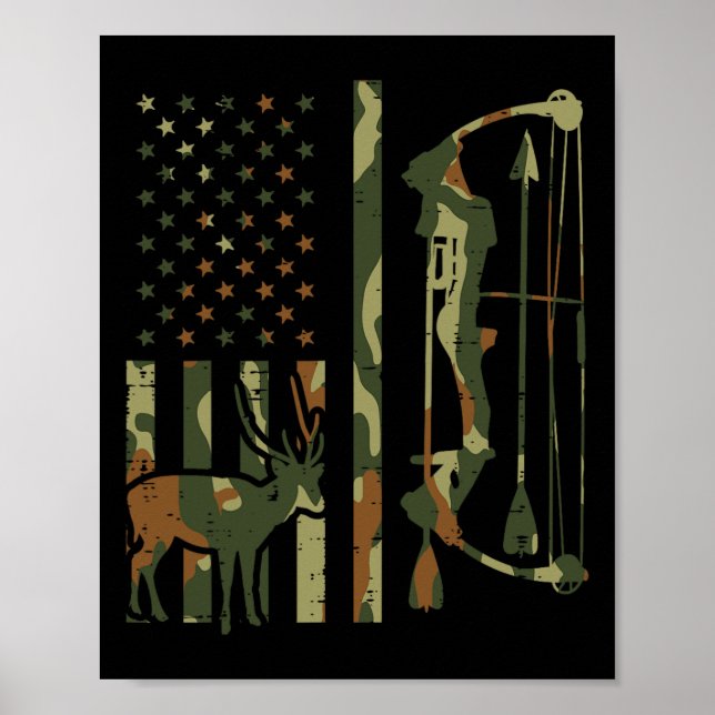 Póster La bandera de Camo Deer Bow Cazando Patriótico Hun (Frente)
