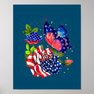 Póster La Bandera De Los Estados Unidos De Mariposa Cuta 