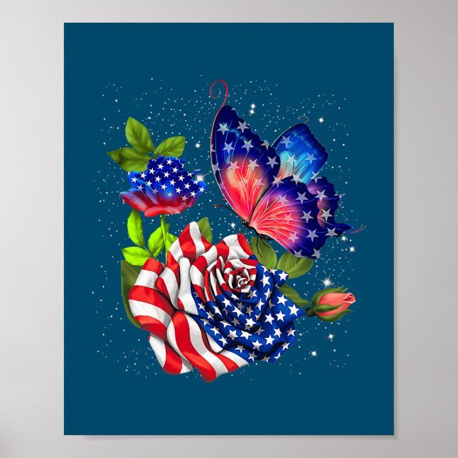 Póster La Bandera De Los Estados Unidos De Mariposa Cuta  (Frente)