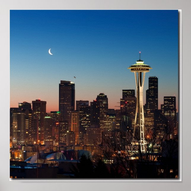 Póster La bandera de los Estados Unidos vuela entre la lu