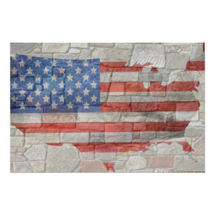 Póster La bandera del mapa patriótico vintage estadounide