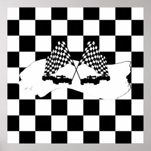 Póster La bandera del verificador y los coches de carrera